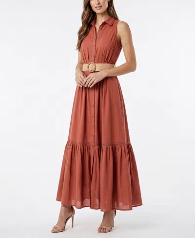 Taylor Women's Collared Belted A-line Shirt Dress In Brown