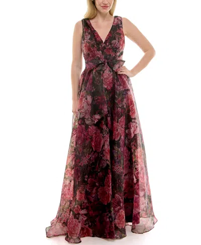 Taylor Women's Coordinating Sash V-neck Dress In Burgundy