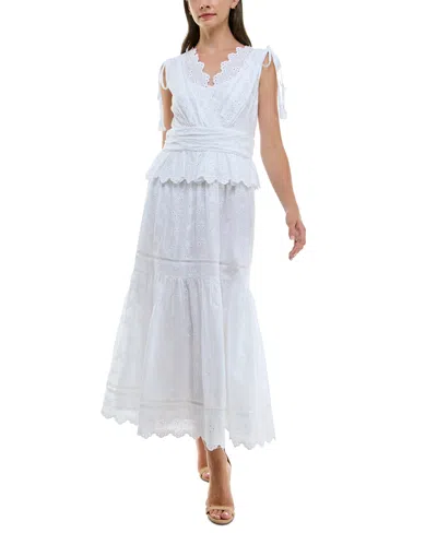 Taylor Women's Cotton Eyelet-embroidered Tiered Dress In White
