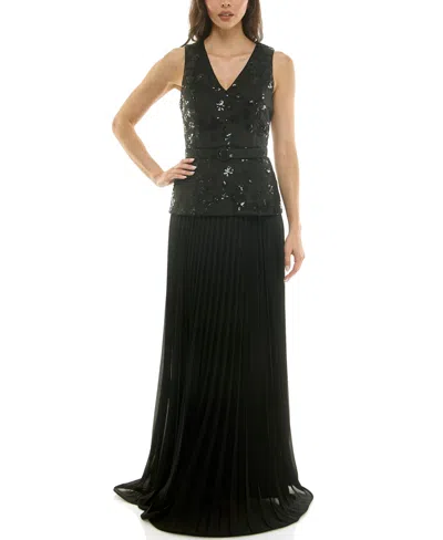 Taylor Women's Drop Waist Sequin V-neck Dress In Black