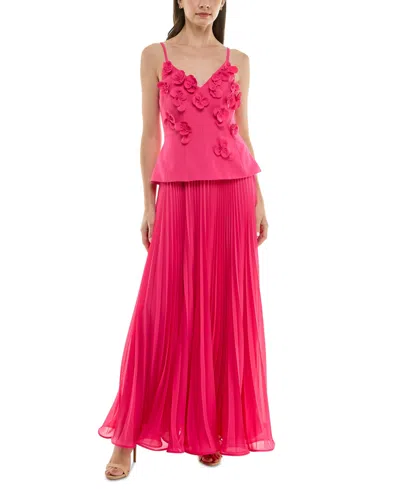Taylor Women's Embellished Pleated-skirt Sleeveless Gown In Bright Pink