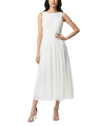 Taylor Women's Embroidered Drop Waist Boat Neck Dress In White