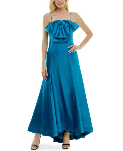 Taylor Women's Exaggerated-bow Satin-stretch Ball Gown In Dazzling Ocean