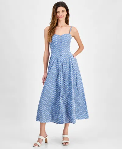 Taylor Women's Eyelet A-line Dress In Denimivory