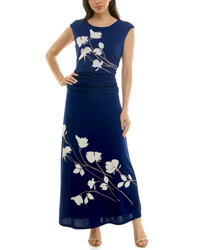 Taylor Women's Floral Fit And Flare Dress In Blue