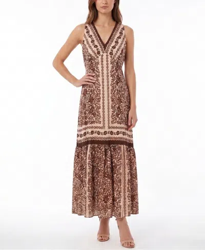 Taylor Women's Floral Print V-neck Ruffle Hem Dress In Brown