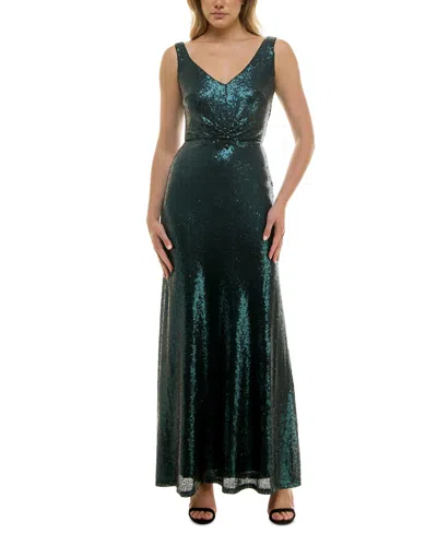 green velvet black tie dress Dark Green Velvet Backless Dress With Flutter Sleeves main image 1