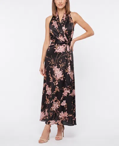 Taylor Women's Floral V-neck Fit & Flare Dress In Black
