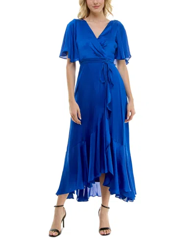 Taylor Women's Flutter-sleeve High-low A-line Dress In Azure