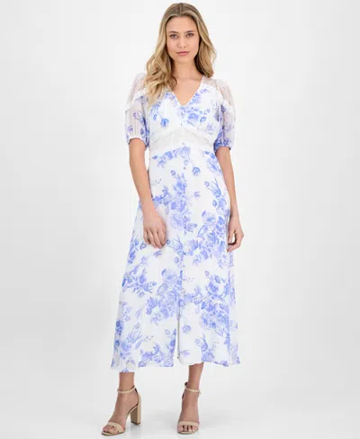 Taylor Women's Lace-trim Floral-print Chiffon Dress In Ivoryacade