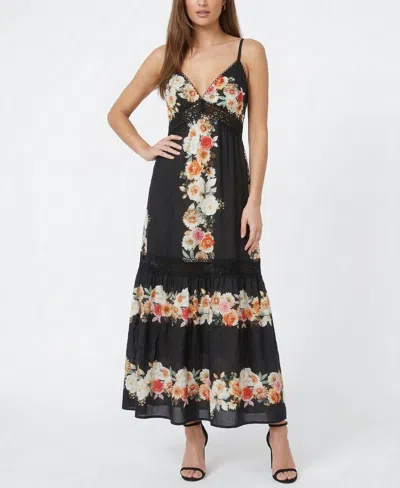 Taylor Women's Lace Trim Floral V-neck Dress In Black
