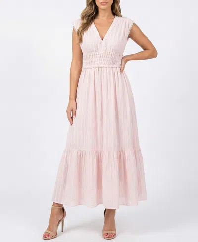 Taylor Women's Lace Trim Smocked Waist V-neck Dress In Pink