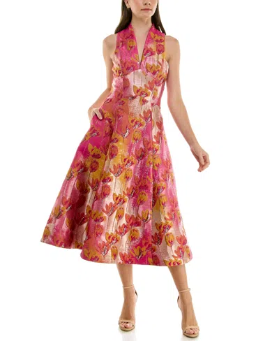 Taylor Women's Metallic Jacquard Sleeveless A-line Dress