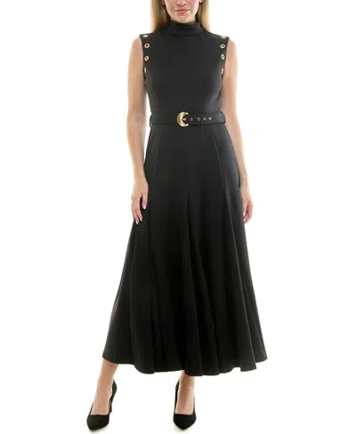 Taylor Women's Mock-neck Grommet A-line Dress In Black