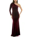 Taylor Women's One Shoulder Floral Detail Velvet Dress In Burgundy