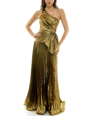 Taylor Women's One-shoulder Flounce Hem Maxi Dress In Gold