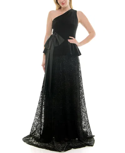 Taylor Women's One Shoulder Peplum Dress In Black
