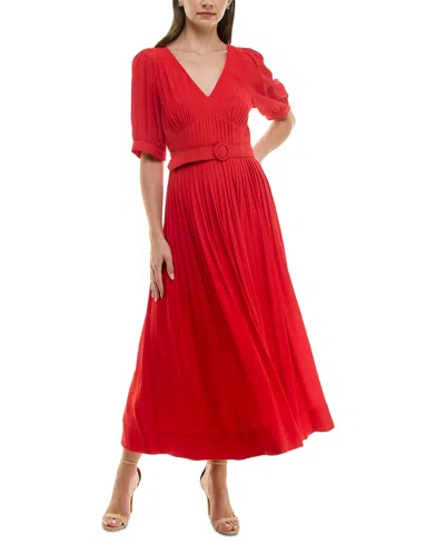 Taylor Women's Pleated Belted Fit & Flare Dress In Red