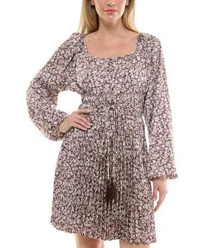 Taylor Women's Pleated Long-sleeve A-line Dress In Brown