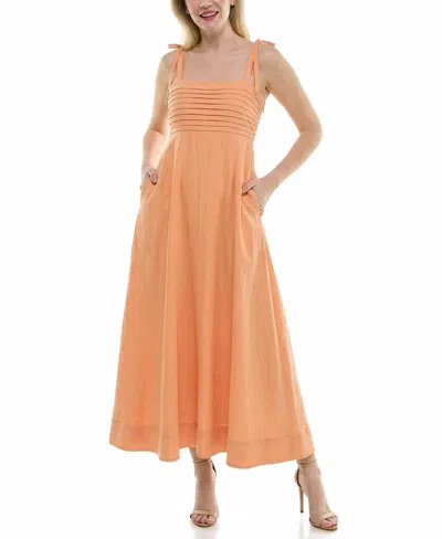 Taylor Women's Pleated Square Neck A-line Dress In Brown