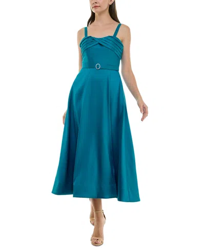 Taylor Women's Pleated Sweetheart-neck Mikado Dress In Dazzling Ocean