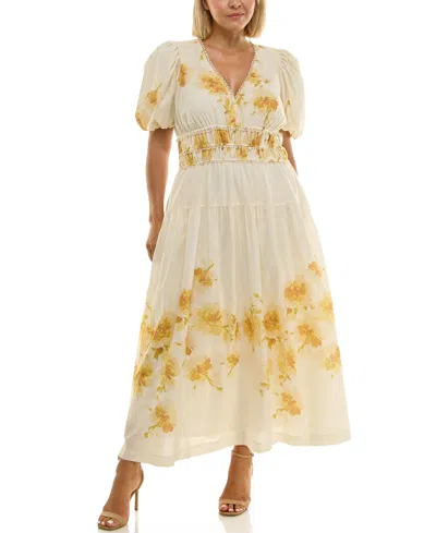 Taylor Women's Plus Size Puff Sleeve Placement Print Maxi Dress In Multi
