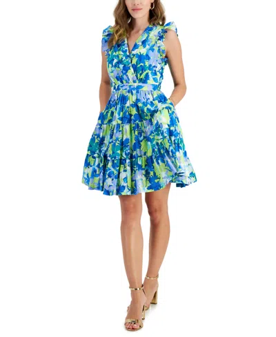 Taylor Women's Printed A-line V-neck Dress In Chartreuse