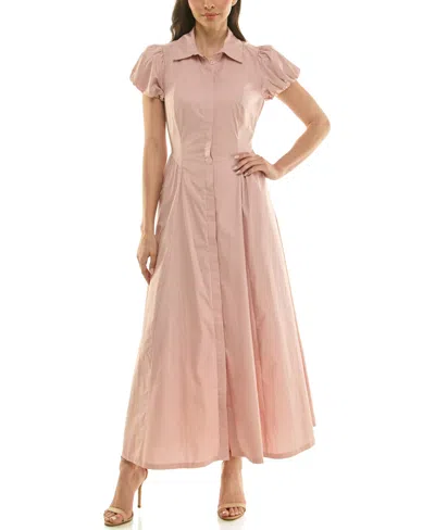 Taylor Women's Puff-sleeve Collar Neck Shirt Dress In Pink