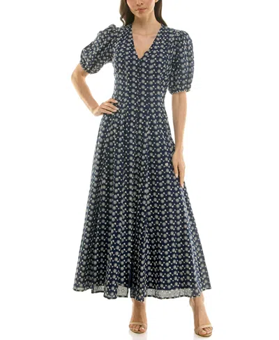 Taylor Women's Puff-sleeve Eyelet Button-front Dress In Multi