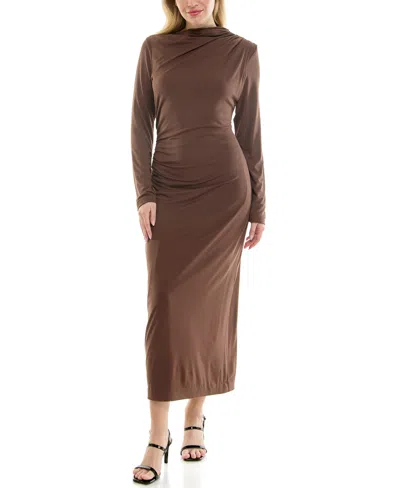 Taylor Women's Ruched Long-sleeve Bodycon Dress In Brown