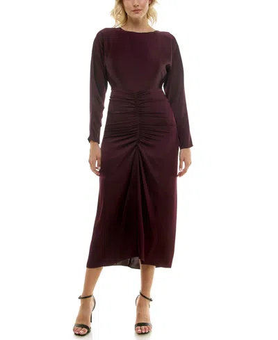 Taylor Women's Ruched Satin Dolman-sleeve Midi Dress In Sangria