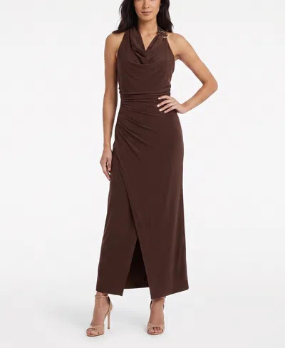Taylor Women's Ruched Sleeveless Cowl Neck Dress In Brown