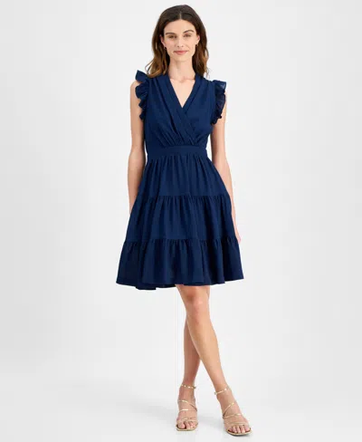 Taylor Women's Ruffled Tiered Fit & Flare Dress In Oxford Blu