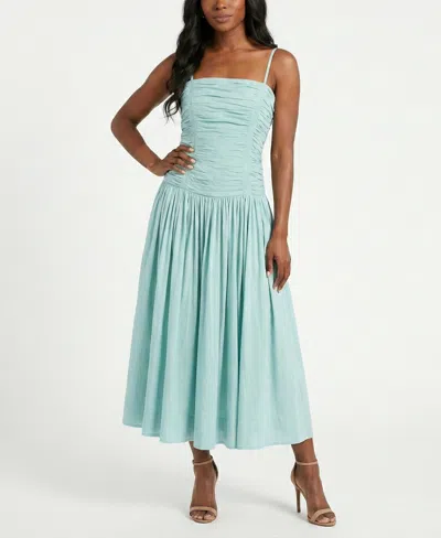 Taylor Women's Shirred Drop Waist Square Neck Dress In Blue