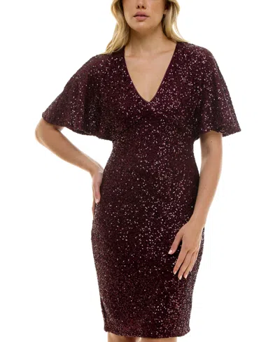 Taylor Women's Short-sleeve Sequined Shift Dress In Red