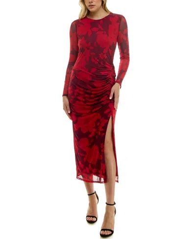 Taylor Women's Side Ruched Mesh Bodycon Dress In Red