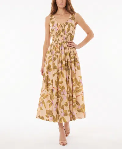 Taylor Women's Sleeveless Shirred Floral A-line Dress In Brown
