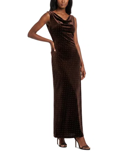 Taylor Women's Sleeveless Velvet Cowl Neck Dress In Brown
