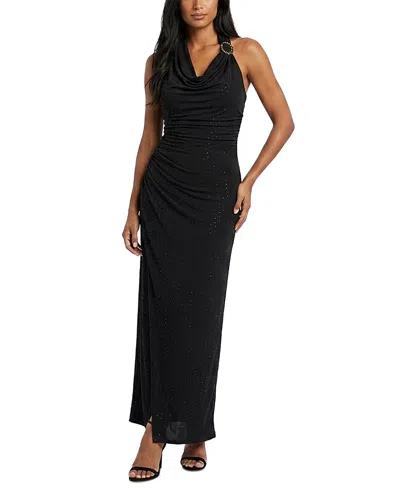 Taylor Women's Sparkle Cowl Neck Rhinestone-detail Fit & Flare Dress In Black