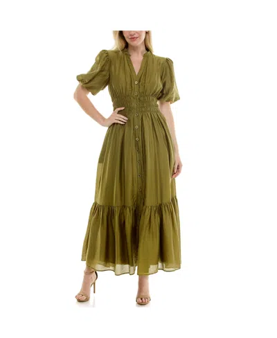 Taylor Women's Split-neck Puff-sleeve Fit & Flare Dress