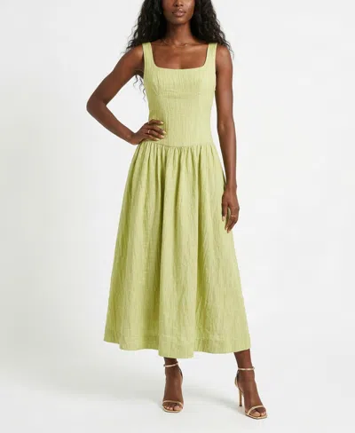 Taylor Women's Square Neck Pucker Stripe Drop Waist Dress In Green