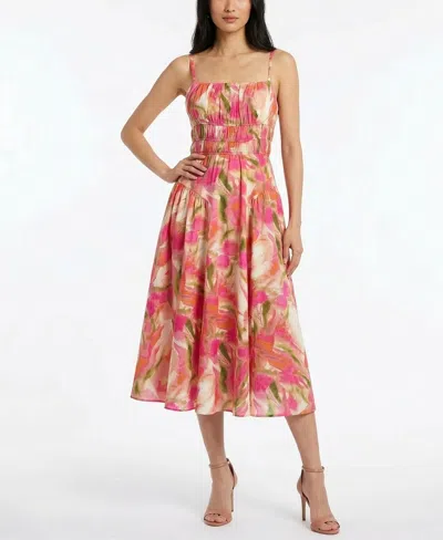 Taylor Women's Square Neck Ruched Watercolor Dress In Pink