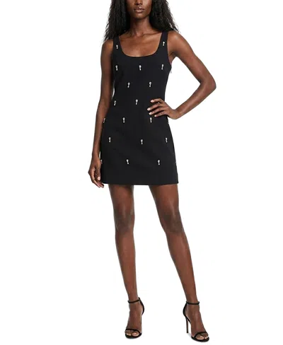 Taylor Women's Square-neck Rhinestone Mini Dress In Black