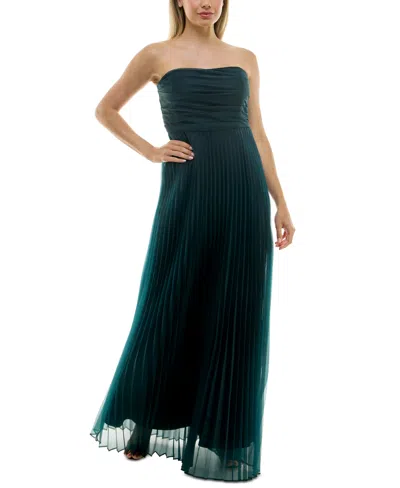 Taylor Women's Strapless Pleated Organza Gown In Hunter