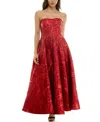 Taylor Women's Strapless Sweetheart Jacquard Midi Dress In Red