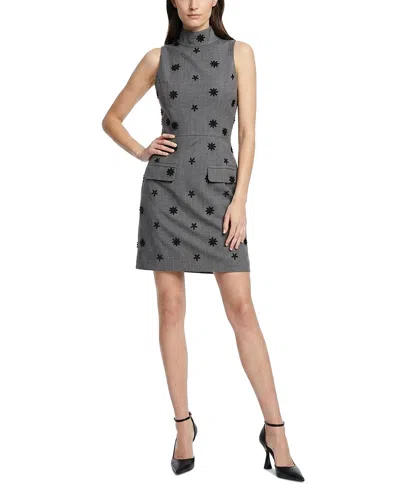 Taylor Women's Structured Mock Neck Sleeveless Mini Dress In Gray Black