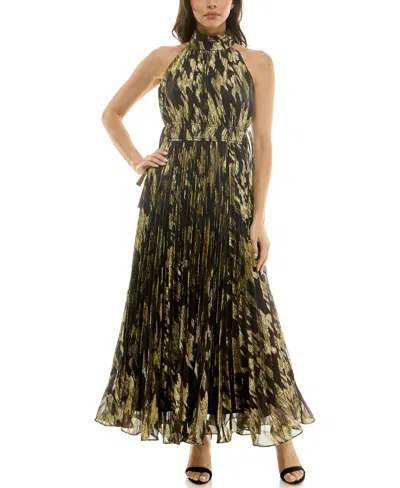 Taylor Women's Sunburst Pleated Mock Neck Dress In Multi