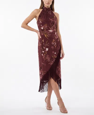 Taylor Women's Tassel Trimmed Halter Dress In Burgundy
