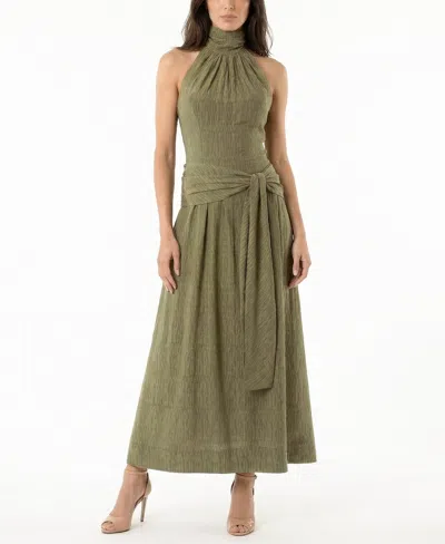 Taylor Women's Textured Drop Waist Halter Neck Dress In Green