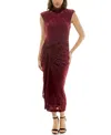 Taylor Women's Tie Front Mock Neck Midi Dress In Burgundy
